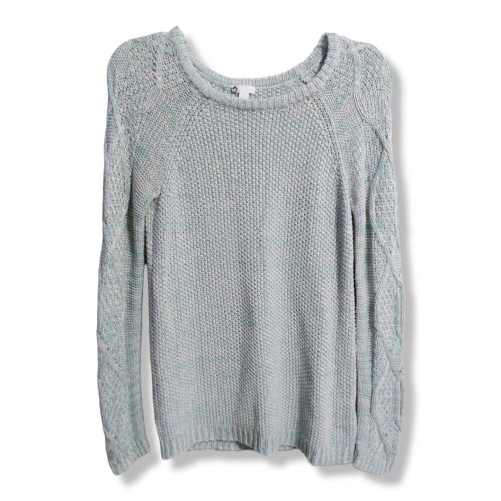 Nordstrom BP. Marled Green Pullover Sweater with Cable Knit Sleeves Size S